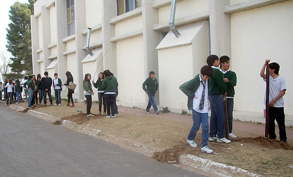 Alumnos del Félix Romero plantaron arboles en su escuela por el Día del Árbol 